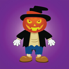 mascot halloween pumpkin design template illustration with witch hat