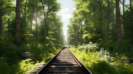 Forest trees and river along a railroad on an summer.Generative AI