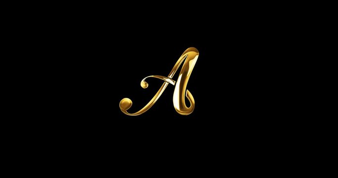 Letter A animation in gold and alpha matte colors. Handwritten modern calligraphic alphabet on the alpha channel. Great for word formation and text animation in your video. Editable Background