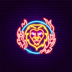Lion Fire Neon Sign. Vector Illustration of Entertainment Festival Glowing Symbol.