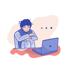 Sad man with a laptop. Vector illustration in a flat style.