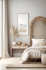 Frame mockup in minimalist decorated bedroom