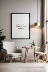 Frame mockup in minimalist decorated stylish cafe