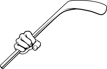 A hand holding an ice hockey stick cartoon design