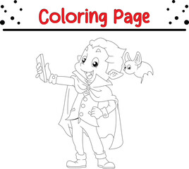 happy Halloween coloring book page  for kids.  cute carton Halloween black and white illustration.