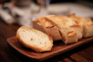 bread on the table in the interior of the restaurant bread  Fresh bread on the table close-up
