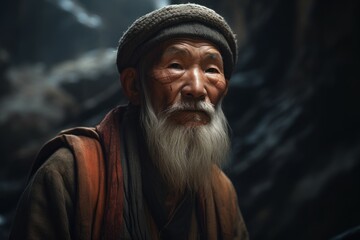 Fototapeta na wymiar Chinese old man portrait. Generate Ai