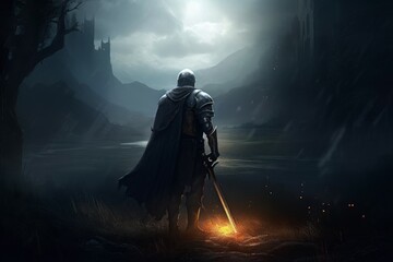 Dark fantasy knight view. Generate Ai