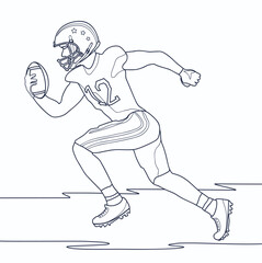 Quarterback running and throwing breakthrough with the ball.Line art drawing for coloring book.