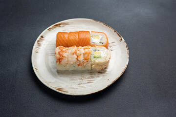 Japanese cuisine. assorted rolls Philadelphia. Close up