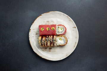 Fototapeta na wymiar Japanese cuisine. assorted rolls Philadelphia. Close up