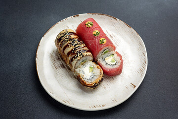 Japanese cuisine. assorted rolls Philadelphia. Close up