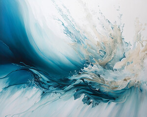 Abstract watercolor blue ocean and waves for textures. Fresh, cheerful and relaxing summer concept. Positive and healthy tones to background or wallpaper. Generative Ai