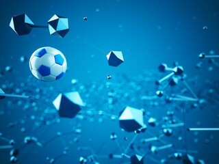 football ball 3d object. 3d illustration. graphic background element. sport abstract backdrop. soccer render design competition concept art. digital technology element beautiful lighting ground empty