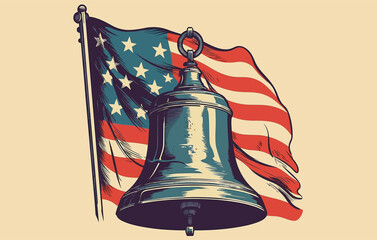 Liberty Bell vector for patriot day flat ,freedom bell flag silhouette minimali vector illustration - obrazy, fototapety, plakaty