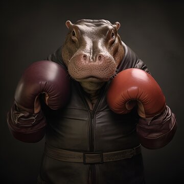hippo wearing boxing gloves