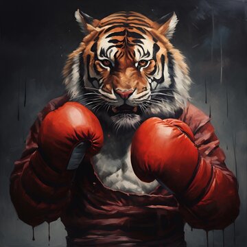 tiger wearing boxing gloves