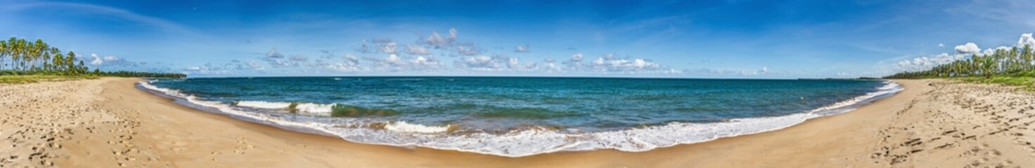 Fototapeta na wymiar Panoramic image of a deserted beach in the Brazilian region of Bahia