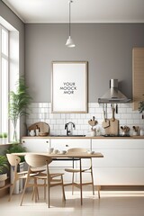Mockup poster frame in kitchen interior