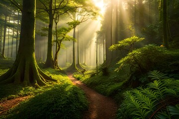 sun rays in the forest  Generated Ai