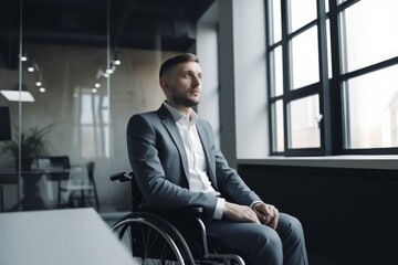 Office man wheelchair. Generate Ai