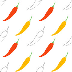 Seamless pattern with red and yellow chillies.