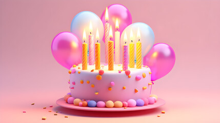 birthday cake with pink candles 