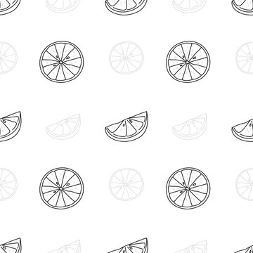 Seamless pattern with slice lime, outline hand drawn.