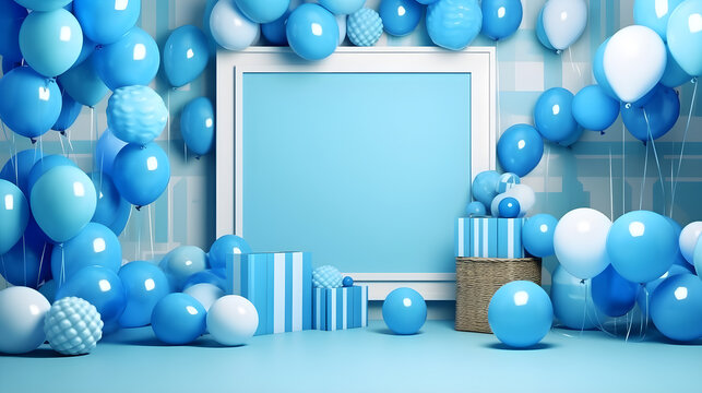 blue gift box and balloons with frame for put photos © sambath