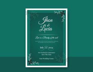 Beautiful hand drawn floral Watercolor wedding invitation template