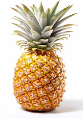 One fresh sweet pineapple on white background.Macro.AI Generative