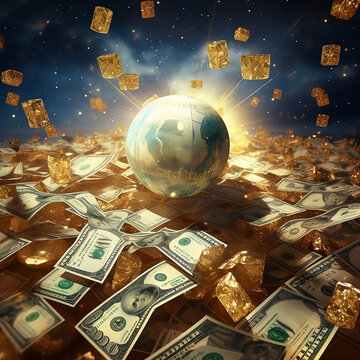 Gold and dollar around the world illustration
