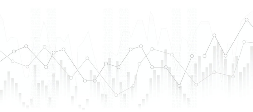 abstract financial chart sideways line graph and candlestick on white background