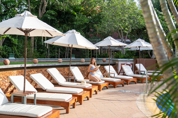 lounge chairs and umbrellas