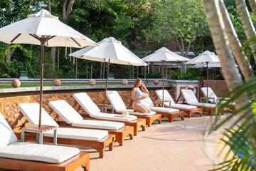 lounge chairs on the beach