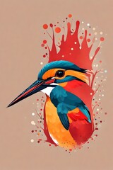 minimalist illustration of a kingfisher bird.  t-shirt design.