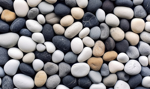 Sea of pebbles wallpaper. Gray beach stones background. For banner, postcard, book illustration. Created with generative AI tools