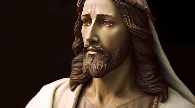 Jesus Christ christian catholic god, religious symbol of savior close-up. AI generated.