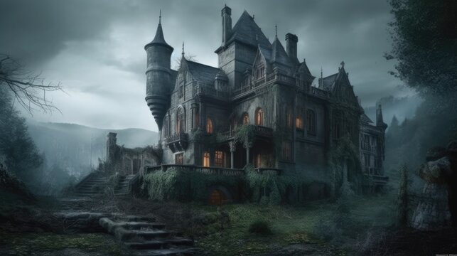 In the midst of a thunderstorm a ghost mansion