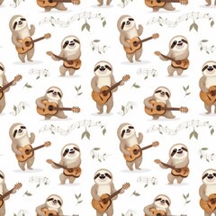 A seamless pattern with adorable and funny sloth animal 
