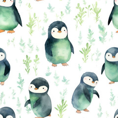 Obraz premium A seamless pattern with penguins watercolor