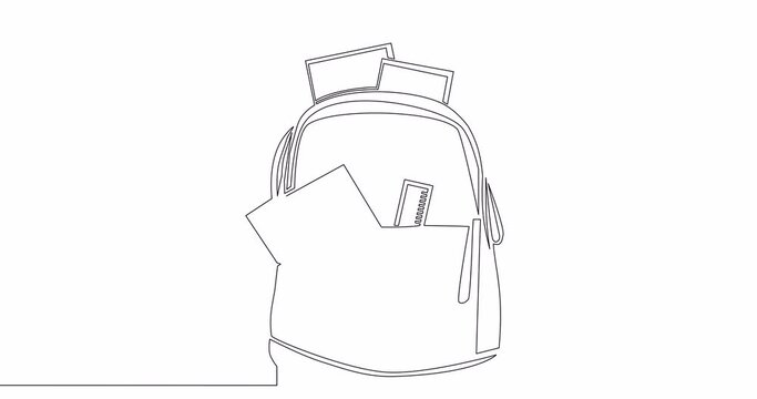 Self drawing line animation school backpack bag Back to school education continuous one single line drawn concept video