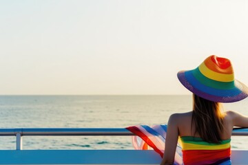 Fashionable Woman in Pride Rainbow Hat