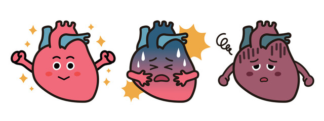 健康と不健康な心臓のイラストセット