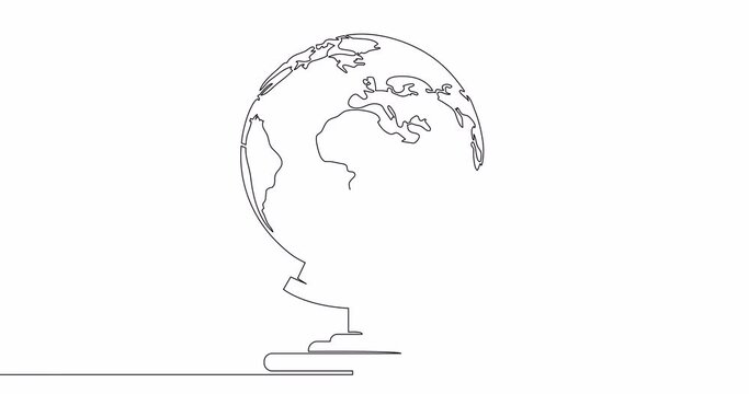Self drawing line animation School globe of earth continuous one single line drawn concept video