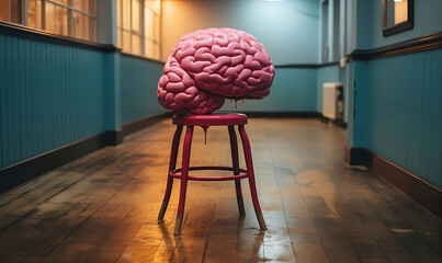 brain on a stool in the hallway