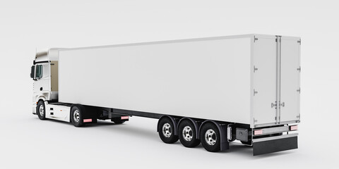 3d truck with white trailer mock up against monochrome background