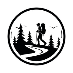 Hiking outdoor adventure logo, Vector template 