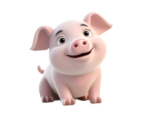 Transparent Background: Funny Cartoon 3D Pig Generative Ai 