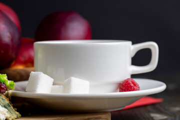 Red raspberry tea with pieces of fruit and berries